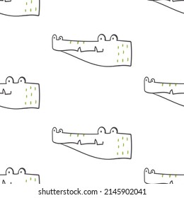 Seamless pattern with cute doodle  crocodile. Hand drawn vector illustration.