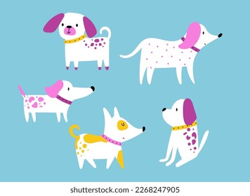  Seamless pattern with cute doodle dogs. Funny cartoon characters in vector. Perfect for nursery textile design, apparel and covering. 