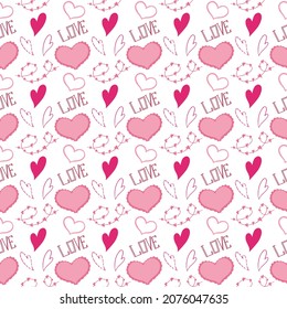 Seamless pattern with cute doodle elements on the theme of romance. Vector illustration
