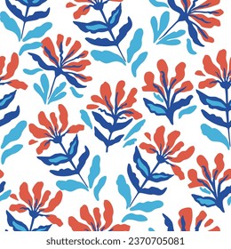 Seamless pattern with cute doodle floral elements. Hand drawn print for textile and design. Colorful vector illustration