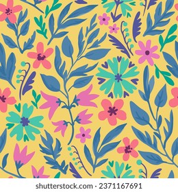 Seamless pattern with cute doodle floral elements. Vector hand-drawn illustration.