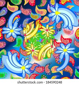 Seamless pattern with cute doodle flowers