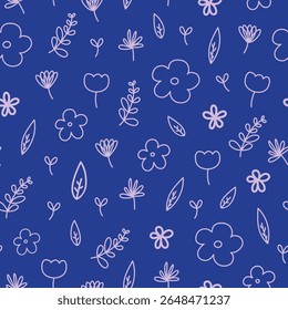 Seamless pattern with cute doodle of flowers and leaves. Seamless pattern for digital printing, graphic design, fabric, or paper.