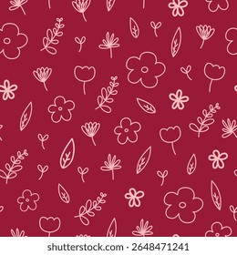 Seamless pattern with cute doodle of flowers and leaves. Seamless pattern for digital printing, graphic design, fabric, or paper.