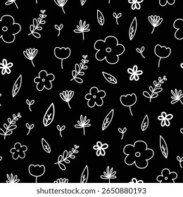 Patrón sin fisuras con el doodle lindo de flores y hojas. Patrón sin fisuras para la impresión digital, Diseño gráfico, tela o papel.