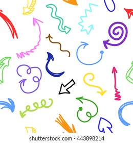Seamless pattern of cute doodle hand drawn arrows. Vector illustration
