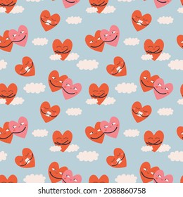 Seamless pattern with cute doodle hearts. Hand drawn vector background of abstract in love characters. Valentine day concept