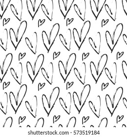 Seamless pattern with cute doodle hearts. Hand drawn vector background for valentine's day, wedding, romantic events. Design for T-shirt, prints, textile. Valentine's day theme.