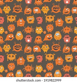 Seamless pattern with cute doodle monsters. Can be used for wallpaper, pattern fills, textile, web page background, surface textures