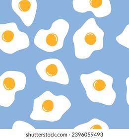Seamless pattern with cute doodle of omelette. Childish vector template, perfect for background, wallpaper, textile, wrapping paper, apparel, etc