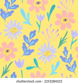 Seamless pattern with cute doodle pastel flowers. Vector illustration