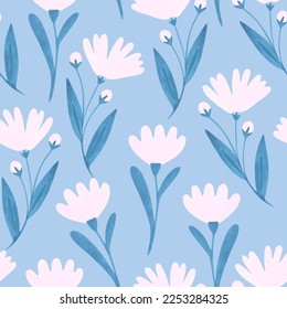 Seamless pattern with cute doodle pastel flowers. Vector illustration