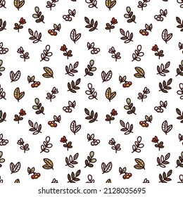 seamless pattern with cute doodle plants and berries. vector illustration for prints, wallpaper and decor.