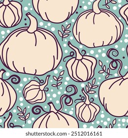 Seamless pattern with cute doodle pumpkins, can be used for Halloween or Thanksgiving Day, vector illustration