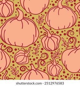 Seamless pattern with cute doodle pumpkins, can be used for Halloween or Thanksgiving Day, vector illustration