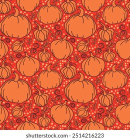 Seamless pattern with cute doodle pumpkins, can be used for Halloween or Thanksgiving Day, vector illustration