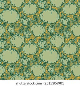 Seamless pattern with cute doodle pumpkins, can be used for Halloween or Thanksgiving Day, vector illustration