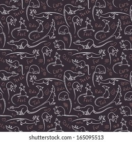 Seamless pattern with cute doodle rats