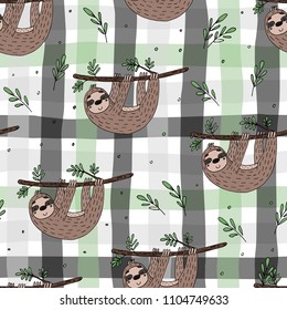 seamless pattern with cute doodle sloth print