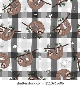 seamless pattern with cute doodle sloth print