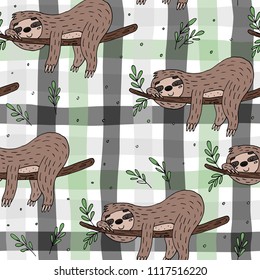 seamless pattern with cute doodle sloth print