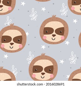 seamless pattern with cute doodle sloth print
