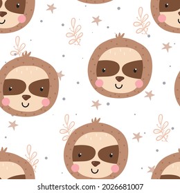 seamless pattern with cute doodle sloth print