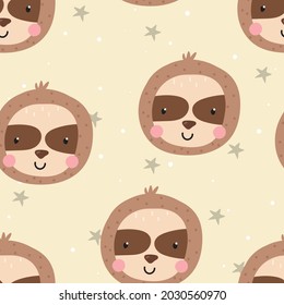 seamless pattern with cute doodle sloth print