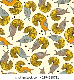 Patrón sin foco con babosas de doodle lindas. Ilustración repetida del vector.