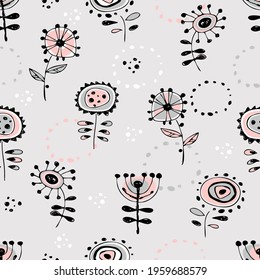 Seamless pattern with cute doodle-style flowers.  Vector