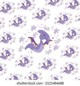 Seamless pattern with cute dragon