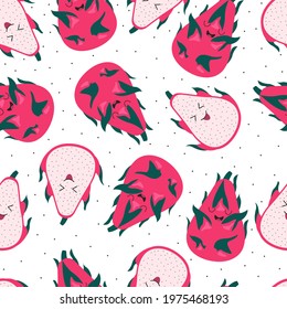 Seamless pattern with cute dragon fruit