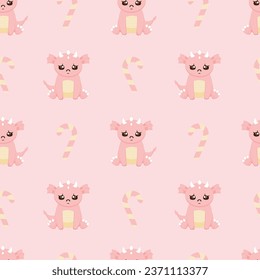 Seamless pattern with cute dragon on a pink background.New Year and Christmas