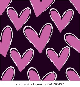 Seamless pattern of cute drawn hearts. Gentle romantic background for Valentine's Day. Suitable for fabric, wallpaper, wrapping paper, packaging, textiles, banners, greeting cards, invitations
