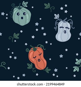 Seamless pattern cute dreaming pumpkins cartoon childish doodle style