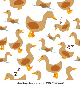 Seamless Pattern With Cute Duck. Creative Kid's Texture For Fabric, Wrapping, Textiles, Wallpaper, And Apparel. Vector Illustration