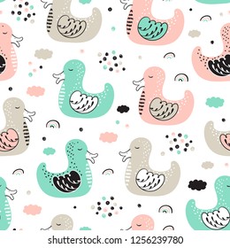 Seamless Pattern with Cute Ducks. Baby Background with Birds. Vector illustration