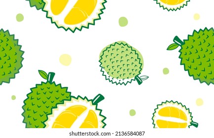 Seamless pattern cute durian fruits and leaf isolated on white background. Vector illustration.