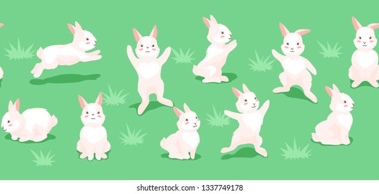 Seamless pattern with cute Easter Bunnies. Cartoon rabbits smile characters for traditional celebration.