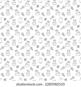 Seamless pattern with cute Easter bunnies and carrots. Doodle vector illustration.
