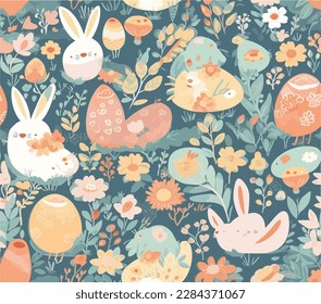 Seamless pattern of cute easter bunny vector illustration