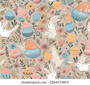 Seamless pattern of cute easter bunny vector illustration