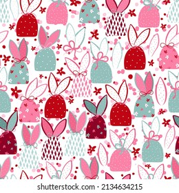 Seamless pattern with cute Easter candies. Used for printing on paper, fabric, packaging, wallpaper. Eps10.