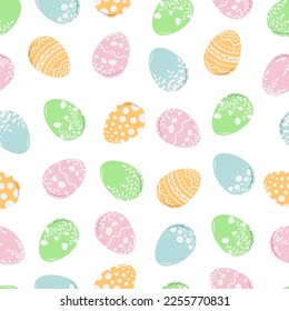 Seamless pattern with cute Easter eggs in a floral pattern. Spring illustration for Easter holiday. Flat style vector image.
