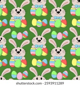 Seamless pattern with Cute Easter Rabbit with egg