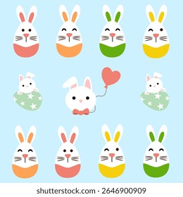 Seamless pattern cute easter rabbits with eggs and flowers, color pastel.
