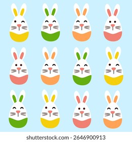 Seamless pattern cute easter rabbits with eggs and flowers, color pastel.