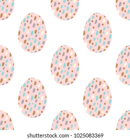 Seamless pattern with cute egg in memphis style. It can be used for packaging, wrapping paper, textile and etc.