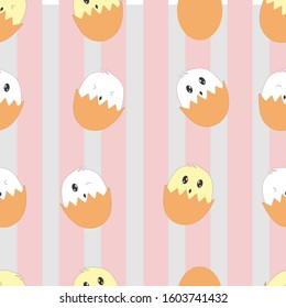  seamless pattern cute egg with pink and white stripes