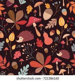 Seamless pattern with cute elements, autumnal background
